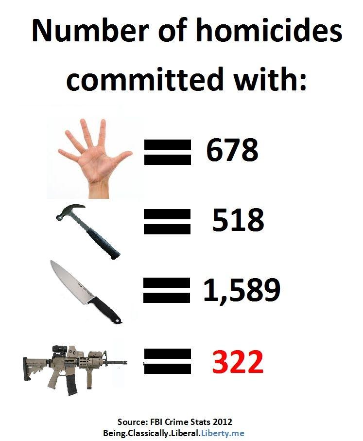 Number of Homicides Committed with Assault Rifles in 2012 = Only 322