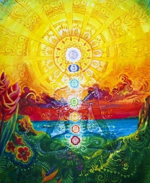 Transparent Meditator w Chakras and Sun Crown