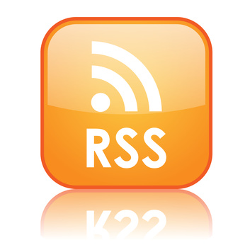 Square "RSS" button with reflection (orange)